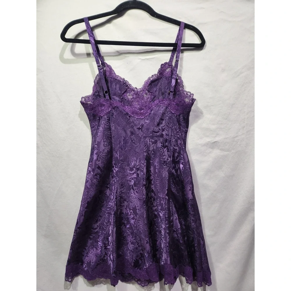 VTG Victorias Secret Gold Label Satin & Lace Floral Paisley Purple Slip Dress  S